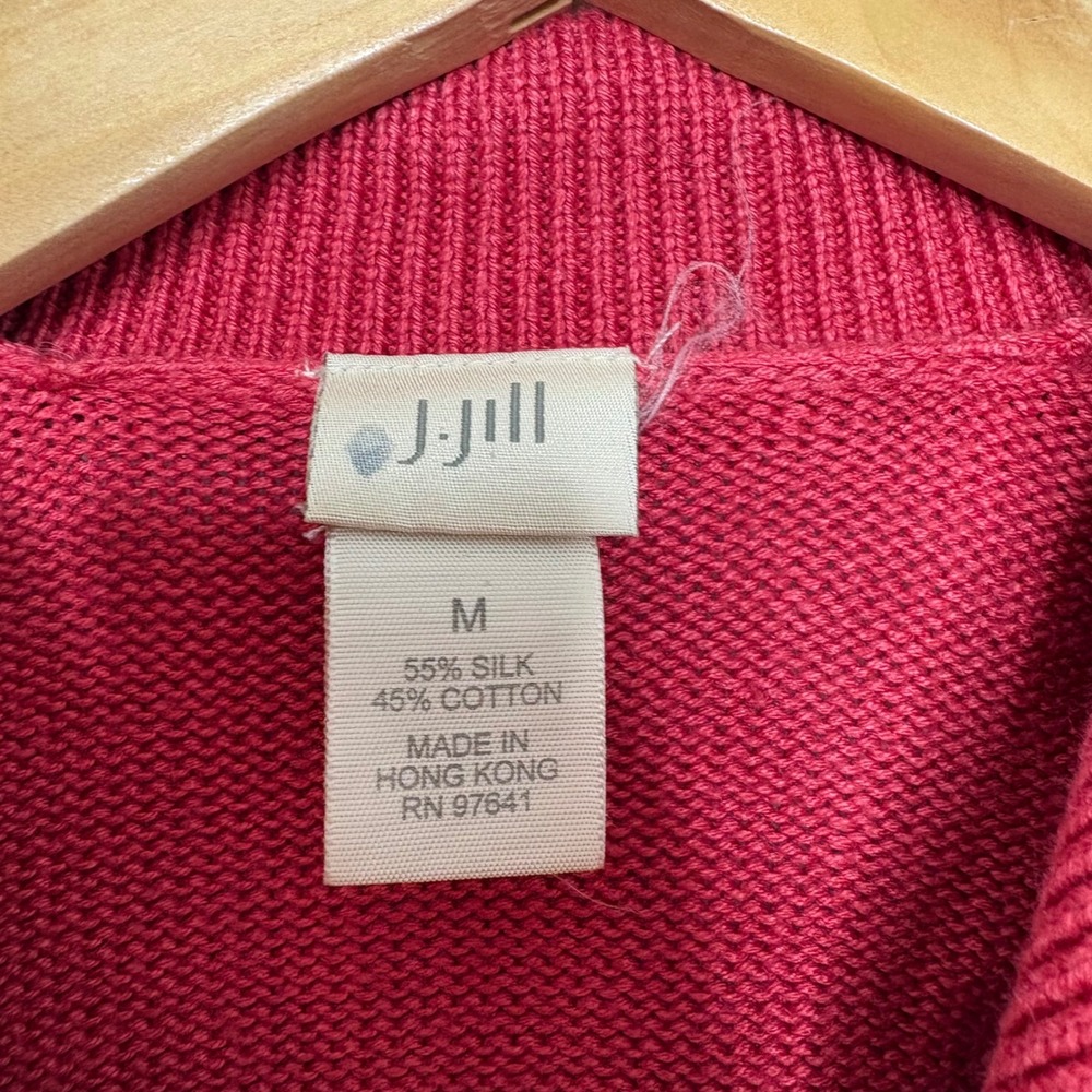 J. Jill Raspberry Red Silk Cotton Blend Collared Button Front Cardigan Sweater M - Picture 4 of 6